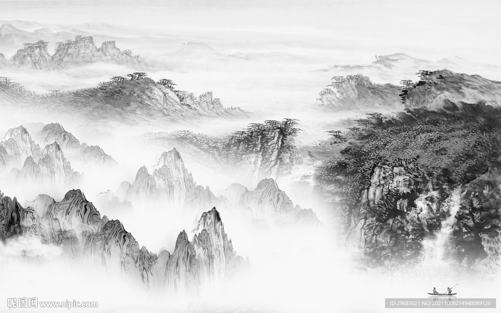 国画 最新灰色山水 tif分层