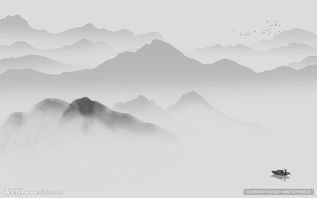 意境 新款灰色山水 tif分层