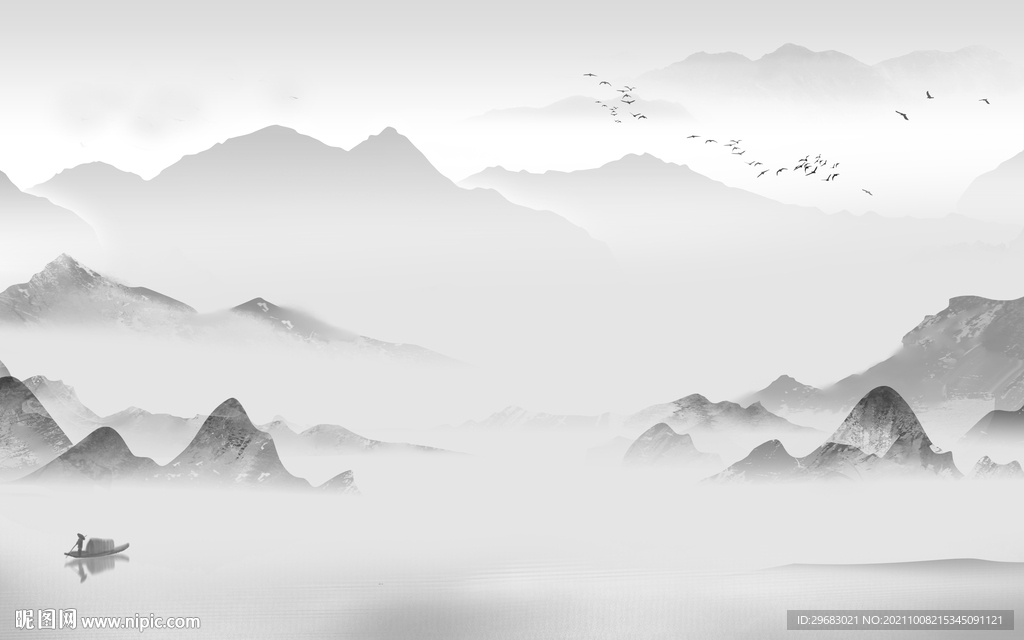 最新现代灰色山水 tif分层