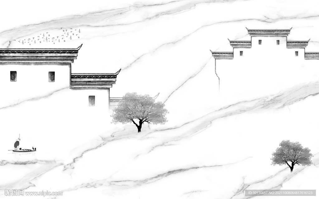 徽派现代灰色山水 TIF分层