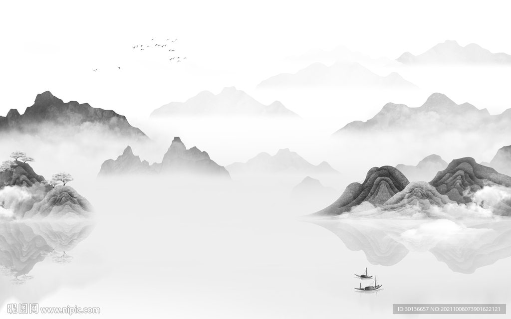 中式客厅风景山水 TIF分层