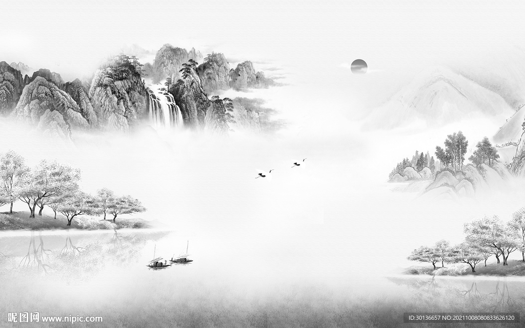 中国风客厅灰色山水 TIF分层