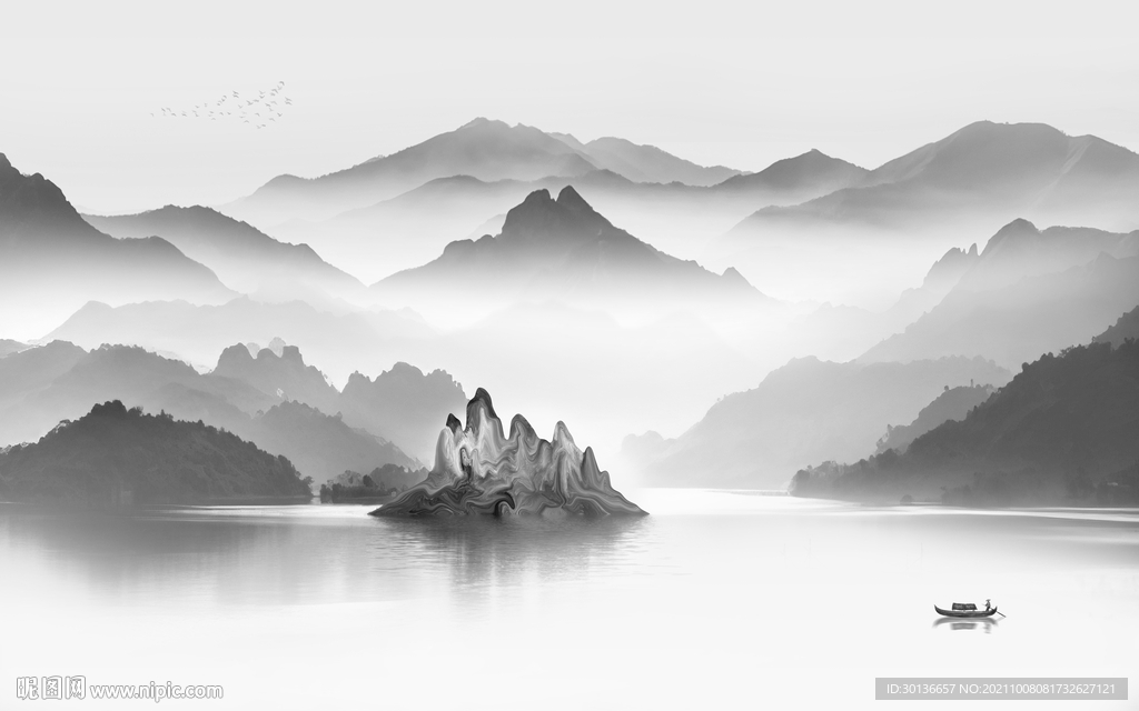 大气客厅灰色山水 TIF分层