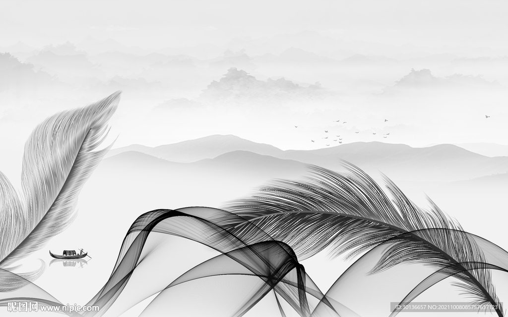 羽毛客厅风景山水 TIF分层
