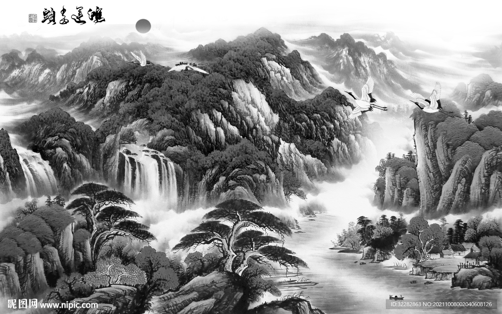 简约灰色山水 TIF分层