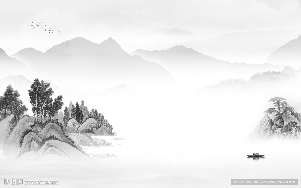 新上架简约灰色山水 TIF分层