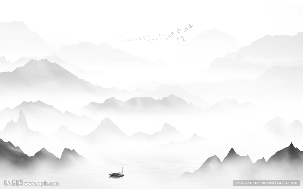 爆款 简约灰色山水 TIF分层