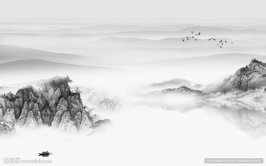 最新简约灰色山水 TIF分层