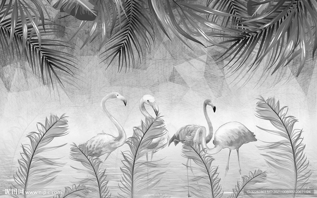 火烈鸟欧式灰色背景 TIF分层