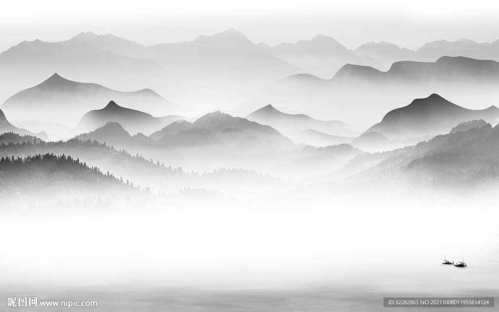 新中式简约灰色山水 TIF分层