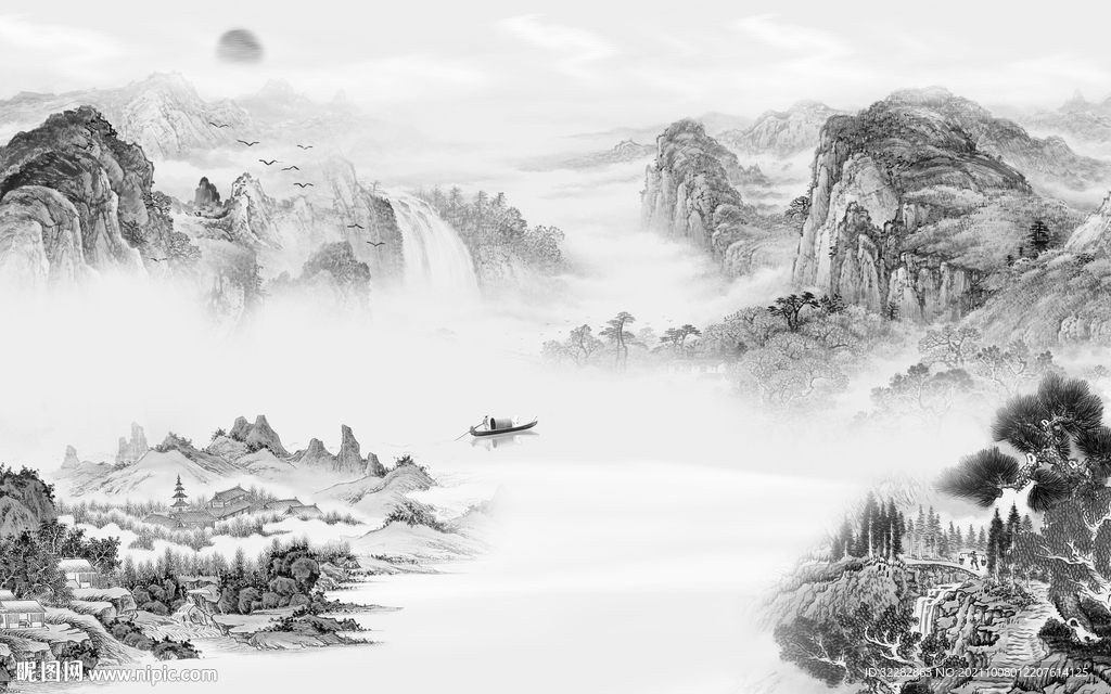 国画 简约灰色山水 TIF分层