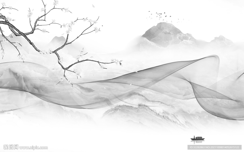 大气 简约灰色山水 TIF分层