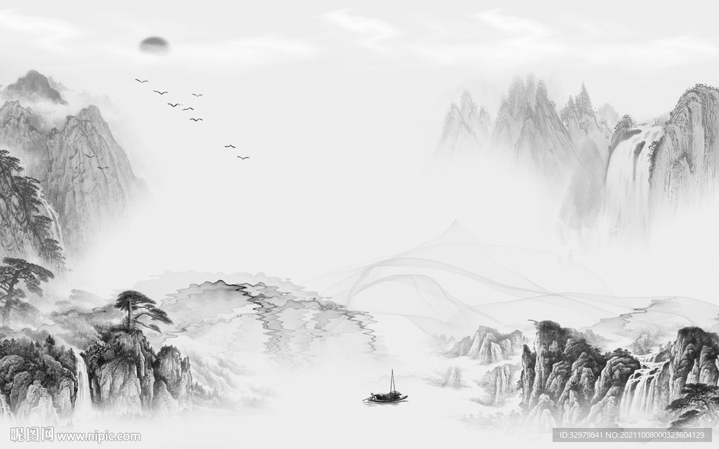 高档最新灰色山水 文件分层 