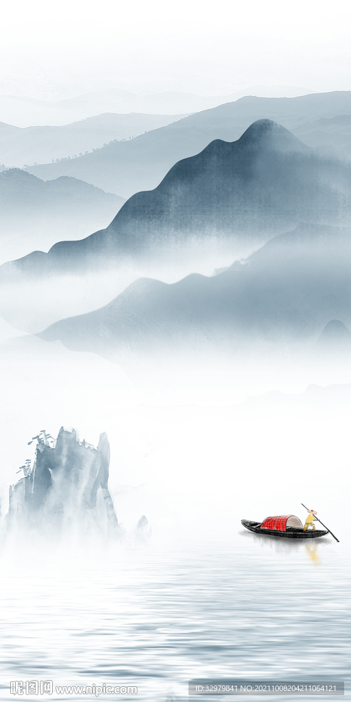 人气 玄关简约山水 TIF分层