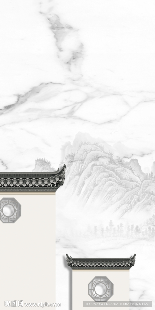 徽派 中式玄关山水 TIF分层