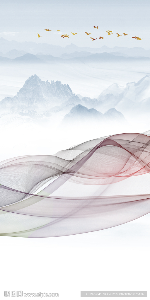 线条 中式玄关山水 TIF分层