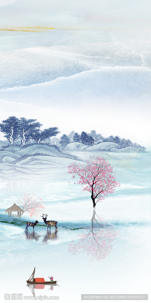 简约 中式玄关山水 TIF分层