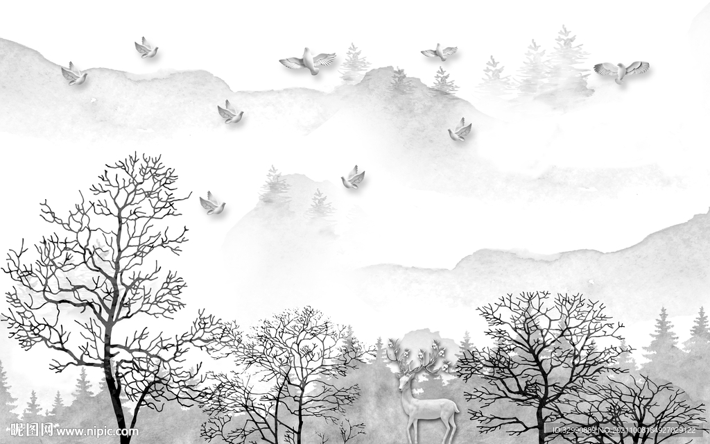 中式客厅风景山水 TIF分层