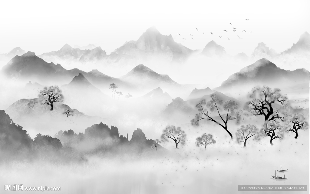 中式客厅意境山水 TIF分层