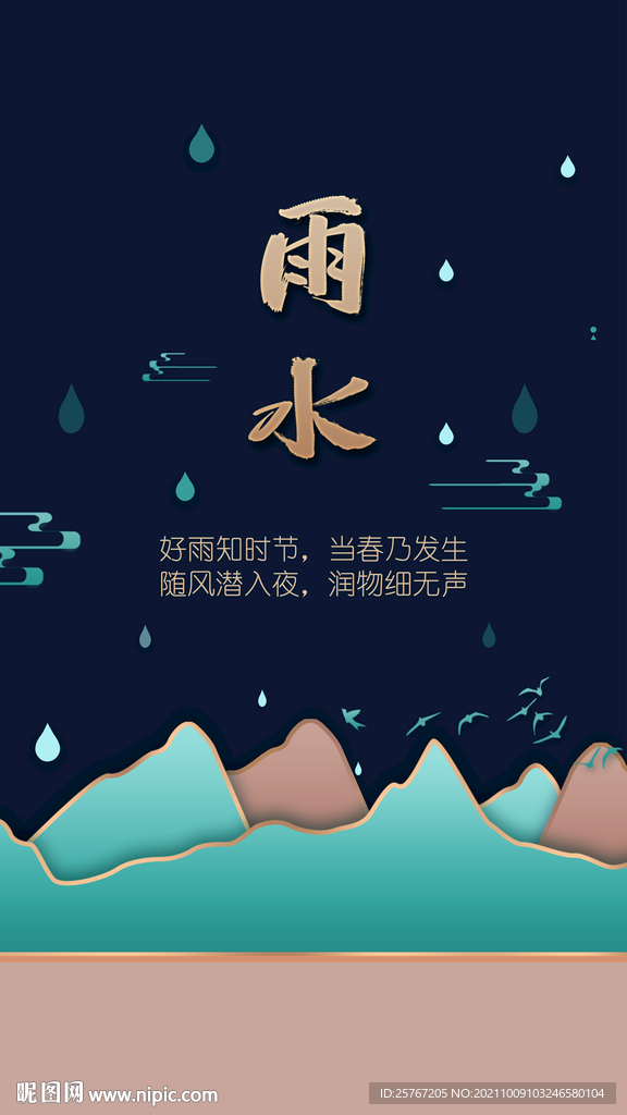 雨水二十四节气节日海报简约国潮