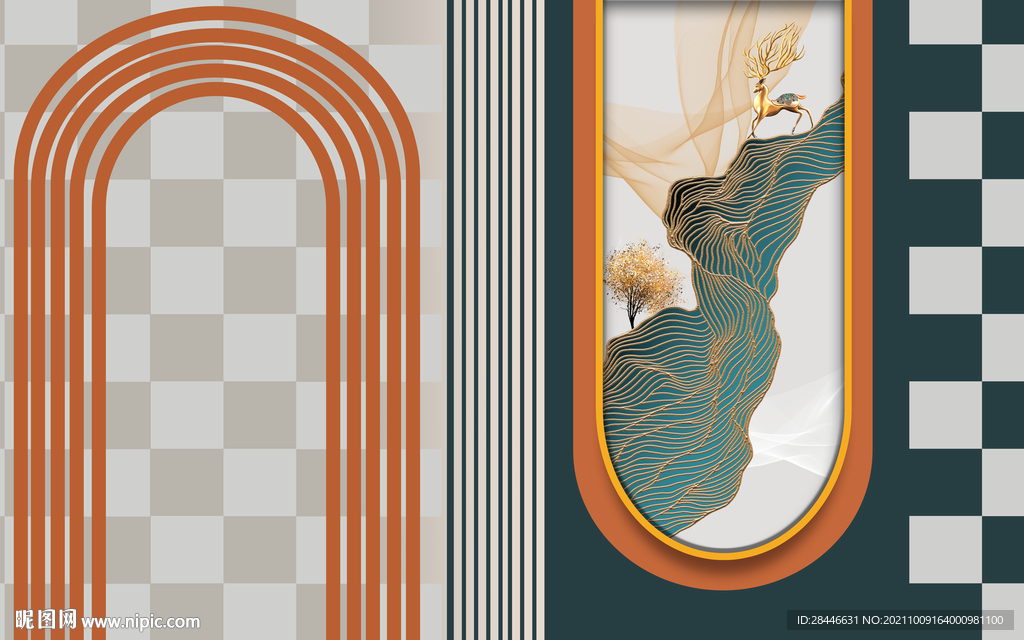 莫兰迪现代简约背景墙