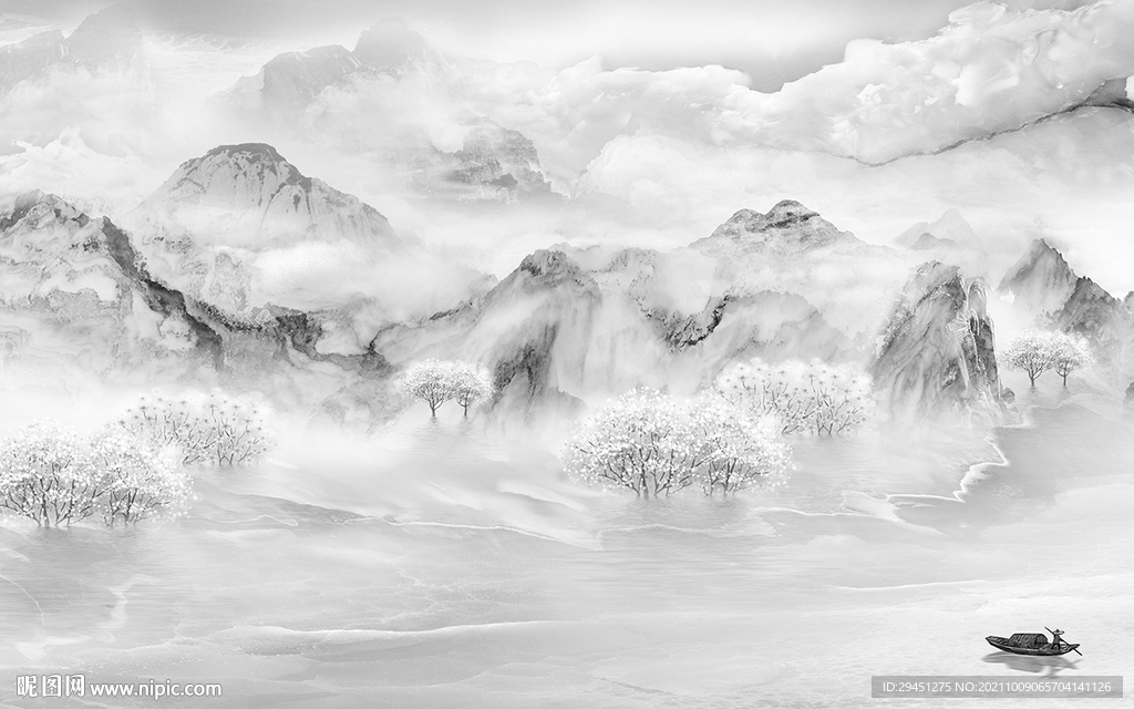 简约灰色山水背景 tif分层