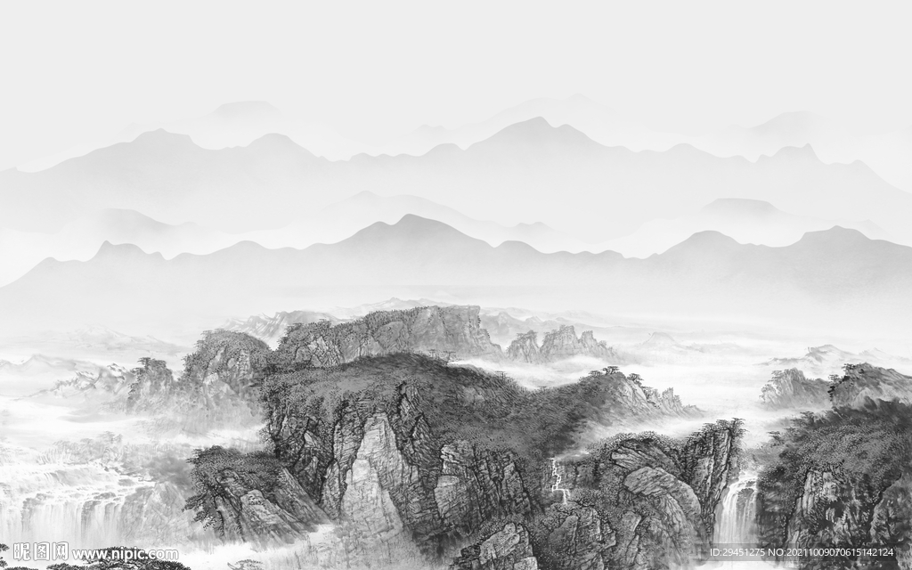 高清灰色山水背景 tif分层