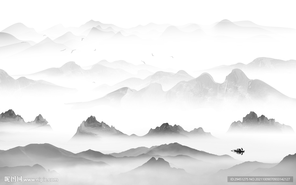 高端 灰色新山水画 tif分层