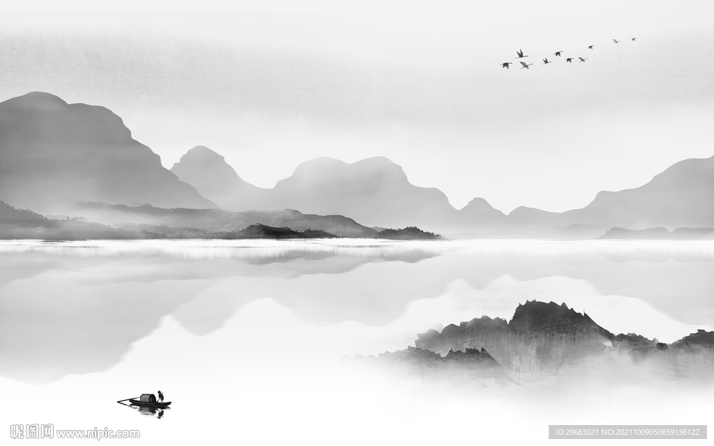 大气 现代灰色山水 tif分层