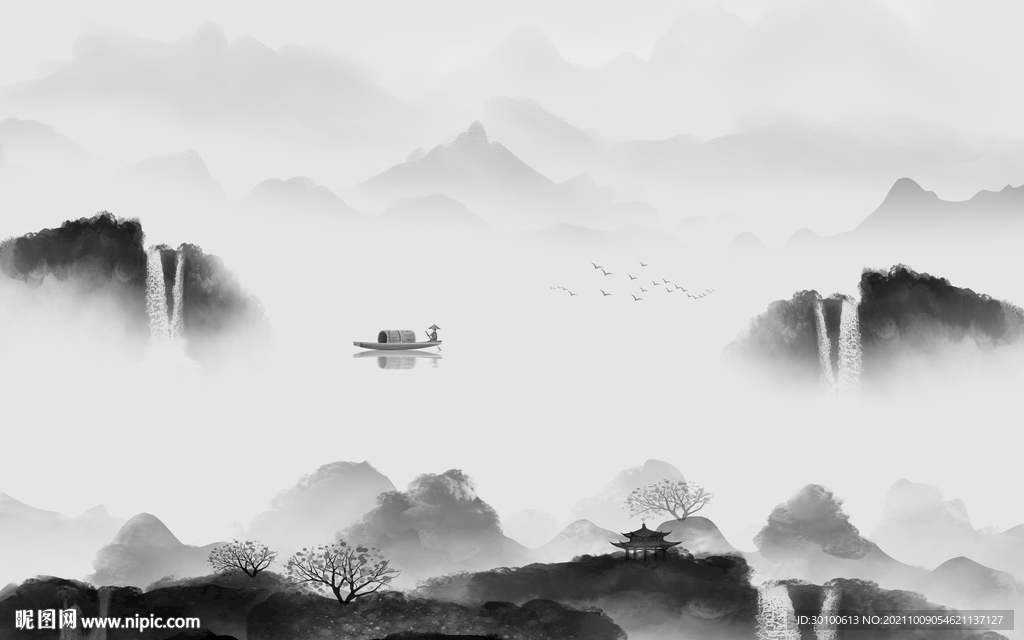 新款客厅意境山水 文件分层 