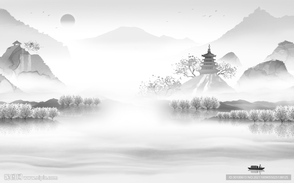 爆款客厅意境山水 文件分层 