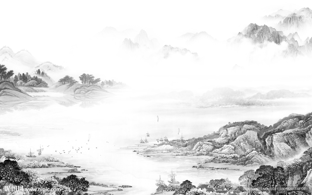 中国风客厅意境山水 文件分层 