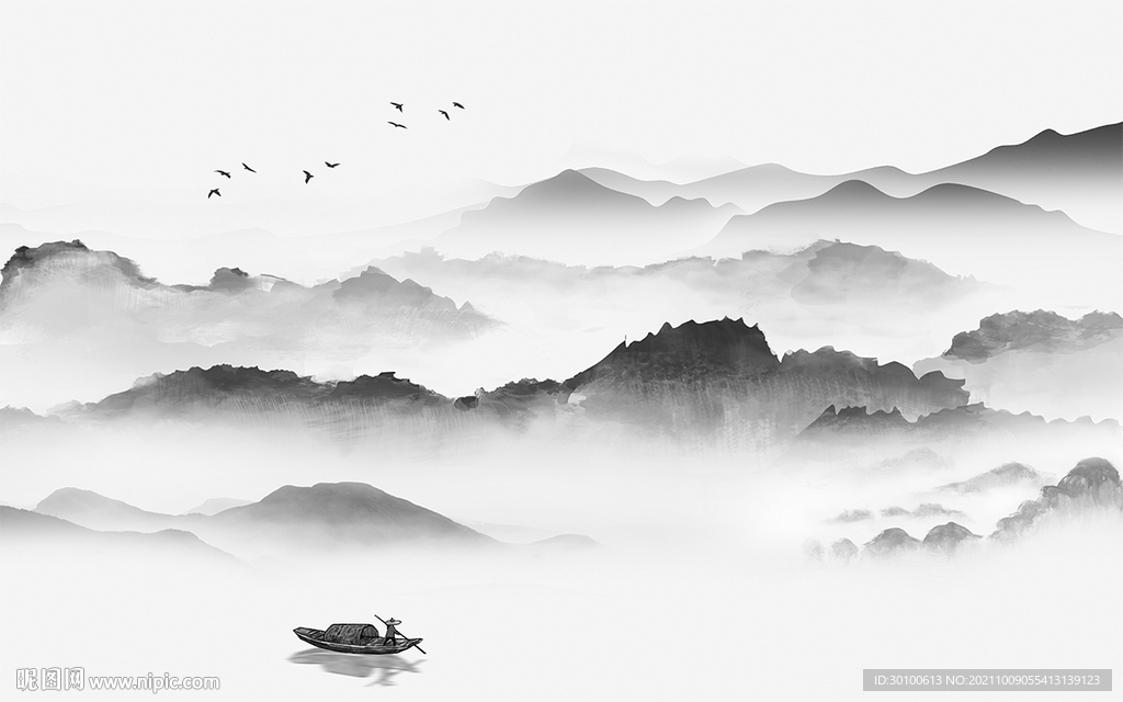 中式客厅意境山水 文件分层 