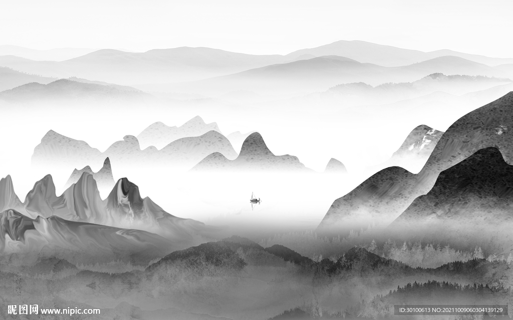 大气客厅意境山水 文件分层 