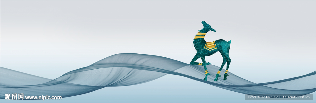 晶瓷画 麋鹿 抽象线条