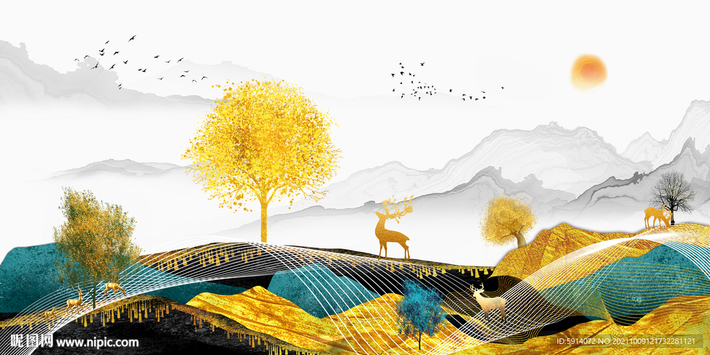 晶瓷画 麋鹿 抽象线条