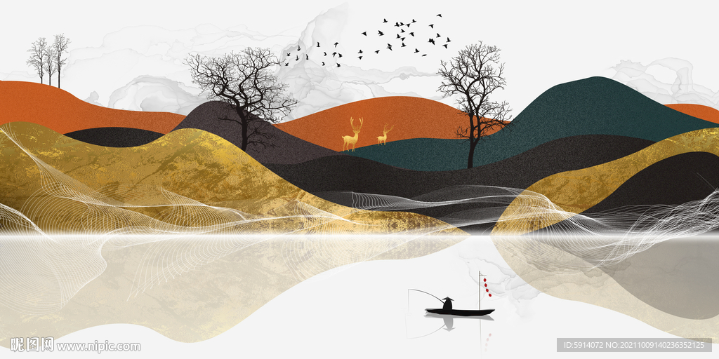 晶瓷画 山水风景画 抽象线条