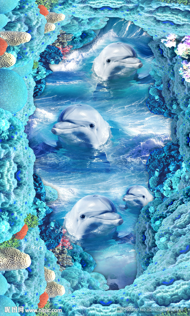 海浪海豚客厅浴室3D地板