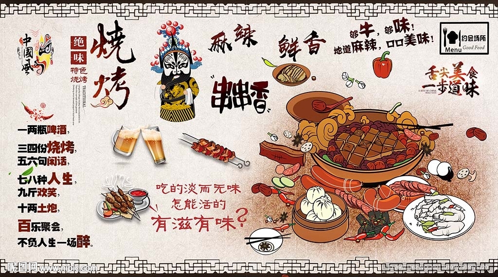 烧烤店背景墙 工装背景