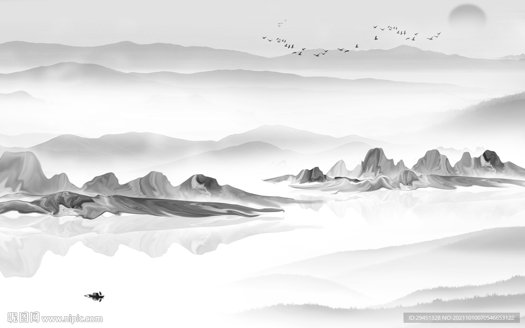 新款 灰色山水背景 tif分层