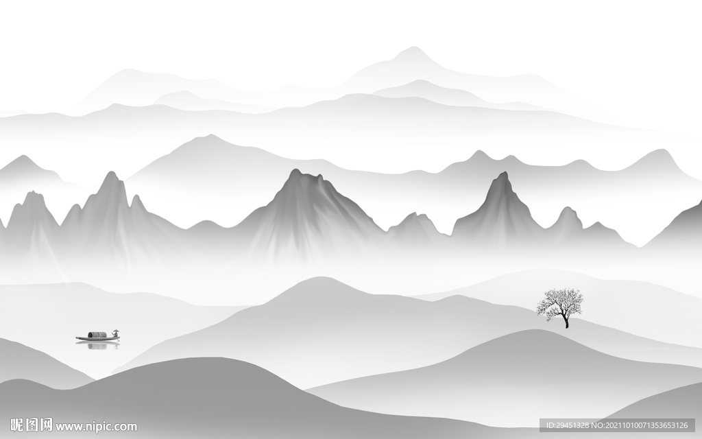 水墨 灰色山水背景 tif分层