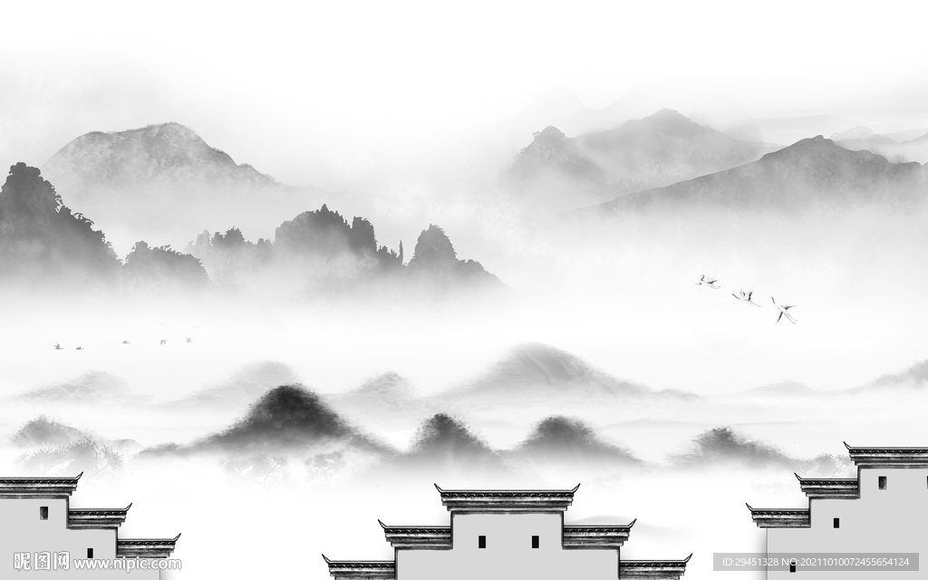 徽派 灰色山水背景 tif分层