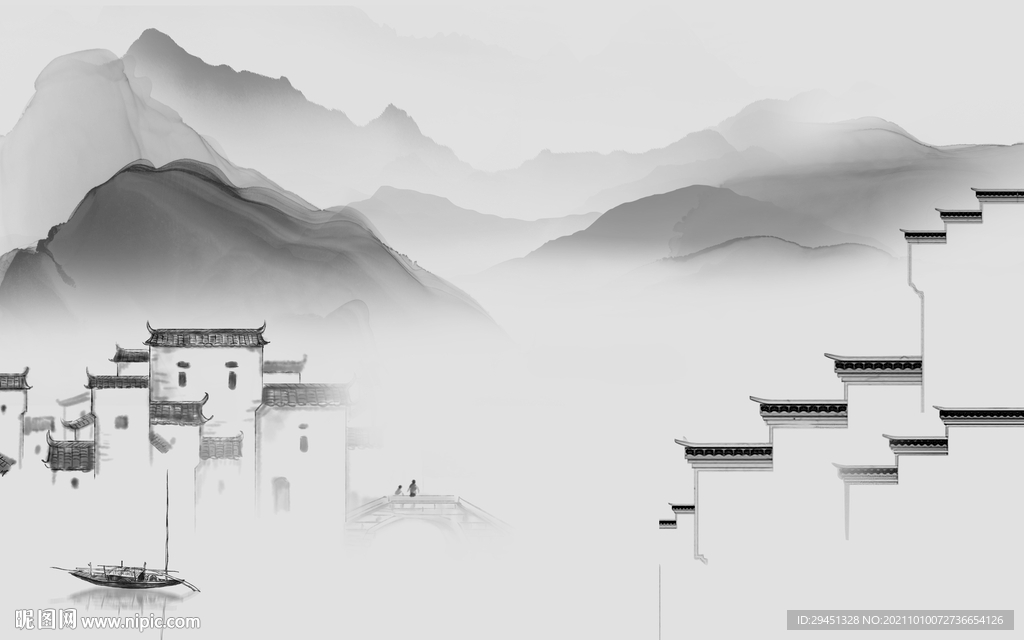 中式客厅山水背景 tif分层