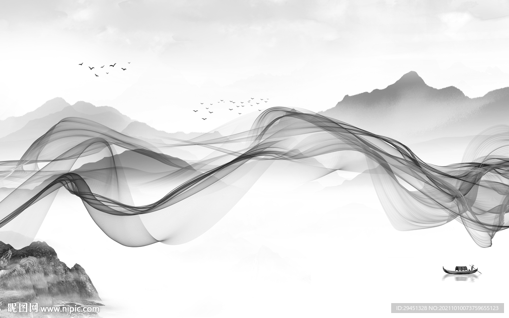 新款 客厅山水背景 tif分层