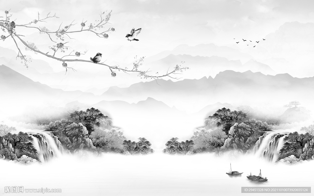 意境 客厅山水背景 tif分层