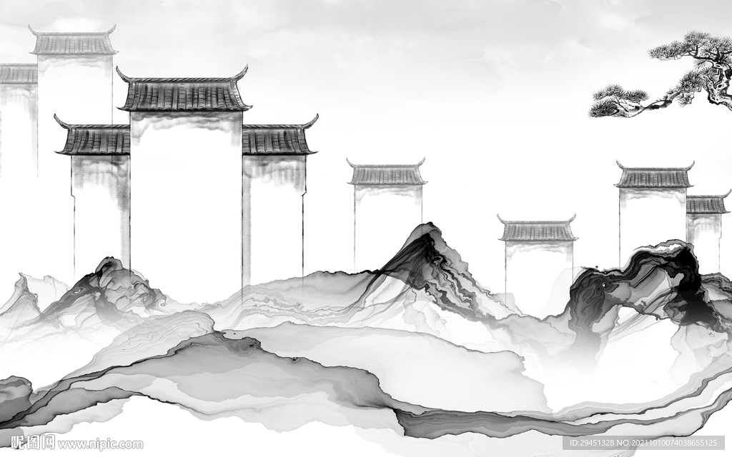 徽派 客厅山水背景 tif分层