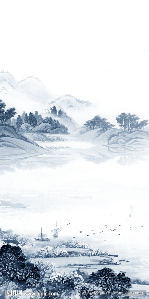 新中式玄关背景 tif山水分层