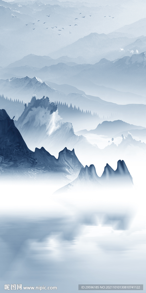 新中式玄关新画 tif山水分层