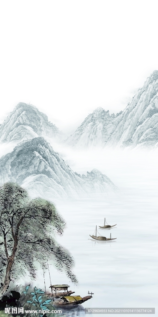 国画 装饰画山水图 TIF分层