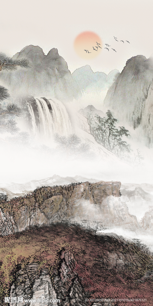 国画山水背景玄关 TIF分层